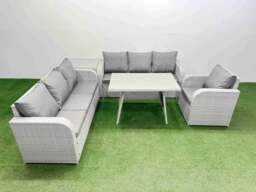 Rackhams 5 Pieces Outdoor PE Rattan Garden Furniture with Cushions Reclining Chair Side Table Light Grey - thumbnail 1