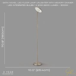 Rackhams Modern LED Uplighter Metal Floor Lamp in Satin Nickel with Memory Dimmer Button - thumbnail 6