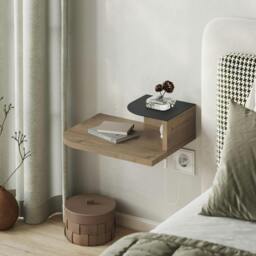 Rackhams Floating Bedside Table Modern Corner Design Nightstand 30cm Wall-mounted w/ LED Lamp in 3-tones for Bedroom - Sandstone - thumbnail 2