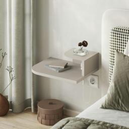 Rackhams Floating Bedside Table Modern Corner Design Nightstand 30cm Wall-mounted w/ LED Lamp in 3-tones for Bedroom - Sandstone - thumbnail 1