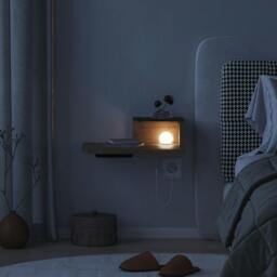 Rackhams Floating Bedside Table Modern Corner Design Nightstand 30cm Wall-mounted w/ LED Lamp in 3-tones for Bedroom - Sandstone - thumbnail 4