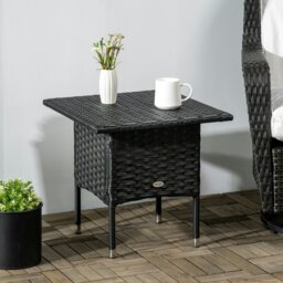 Rackhams PE Rattan Outdoor Coffee Table, Easy Match Rattan Side Table, Black - 50cmx50cmx47cm - Galvanised Steel, PE Rattan - thumbnail 3