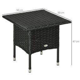 Rackhams PE Rattan Outdoor Coffee Table, Easy Match Rattan Side Table, Black - 50cmx50cmx47cm - Galvanised Steel, PE Rattan - thumbnail 6