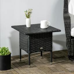 Rackhams PE Rattan Outdoor Coffee Table, Easy Match Rattan Side Table, Black - 50cmx50cmx47cm - Galvanised Steel, PE Rattan - thumbnail 1