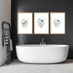 Rackhams Bathroom Wall Art Blue - Set of 3 Botanical Wall art Prints - A2 16.54 x 23.39 in / 42 x 59.4 cm - Satin Photo paper 280 gsm - Oak Frame - thumbnail 3