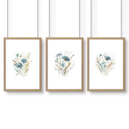 Rackhams Bathroom Wall Art Blue - Set of 3 Botanical Wall art Prints - A2 16.54 x 23.39 in / 42 x 59.4 cm - Satin Photo paper 280 gsm - Oak Frame - thumbnail 1