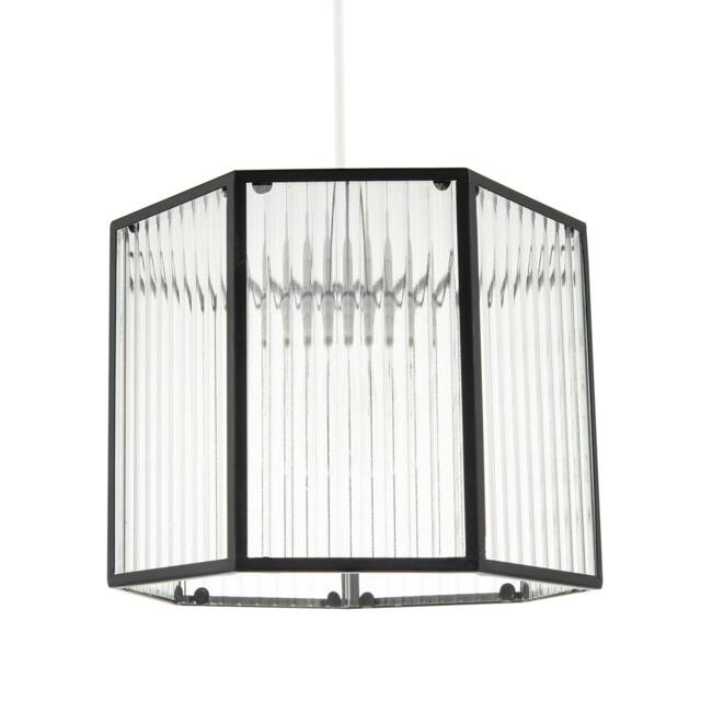 Rackhams Vintage Industrial Lantern Pendant Shade in Black with Ribbed Glass - image 1