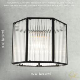 Rackhams Vintage Industrial Lantern Pendant Shade in Black with Ribbed Glass - thumbnail 6