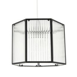 Rackhams Vintage Industrial Lantern Pendant Shade in Black with Ribbed Glass - thumbnail 1