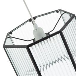 Rackhams Vintage Industrial Lantern Pendant Shade in Black with Ribbed Glass - thumbnail 4