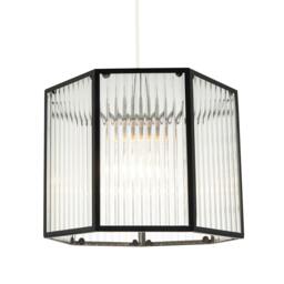 Rackhams Vintage Industrial Lantern Pendant Shade in Black with Ribbed Glass - thumbnail 2