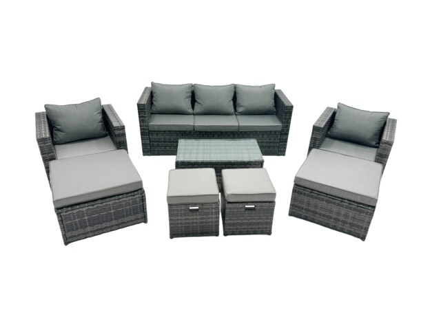 Rackhams Outdoor Coffee Table Sofa Armchair Set with 2 Big Stools 2 Small Footstools Garden Furniture Set Dark Grey Mixed - image 1