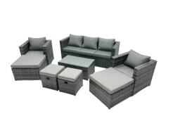 Rackhams Outdoor Coffee Table Sofa Armchair Set with 2 Big Stools 2 Small Footstools Garden Furniture Set Dark Grey Mixed - thumbnail 2