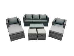 Rackhams Outdoor Coffee Table Sofa Armchair Set with 2 Big Stools 2 Small Footstools Garden Furniture Set Dark Grey Mixed - thumbnail 1