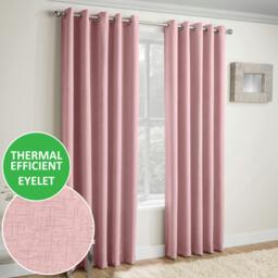 "Rackhams Blush Plain Textured Thermal Room Darkening Energy Saving Pair of Curtains For Bedroom & Living Room - 66"" (168cm) Width x 90"" (229cm) Drop"