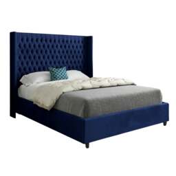 Rackhams Volta Straight Winged Upholstered Soft Velvet Bed Frame - Blue - Silver - Single - thumbnail 6