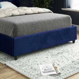 Rackhams Volta Straight Winged Upholstered Soft Velvet Bed Frame - Blue - Silver - Single - thumbnail 4