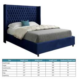 Rackhams Volta Straight Winged Upholstered Soft Velvet Bed Frame - Blue - Silver - Single - thumbnail 5