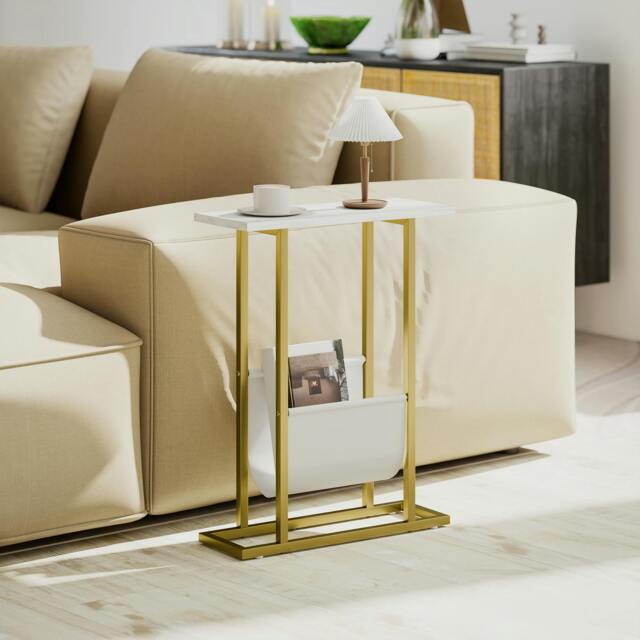 Rackhams Narrow Side Table, End Table with Magazine Holder for Small Spaces - White - image 1