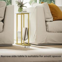 Rackhams Narrow Side Table, End Table with Magazine Holder for Small Spaces - White - thumbnail 3