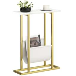 Rackhams Narrow Side Table, End Table with Magazine Holder for Small Spaces - White - thumbnail 2