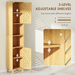 Rackhams Tall Bathroom Cabinet with Open Compartments and Adjustable Shelves - Natural wood finish - thumbnail 6