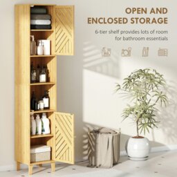 Rackhams Tall Bathroom Cabinet with Open Compartments and Adjustable Shelves - Natural wood finish - thumbnail 5