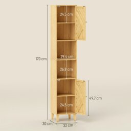 Rackhams Tall Bathroom Cabinet with Open Compartments and Adjustable Shelves - Natural wood finish - thumbnail 4