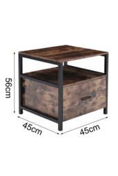 Rackhams 45cm W x 45cm D x 56cm H Industrial 1 Drawer Bedside Table Bedroom - Brown - thumbnail 6
