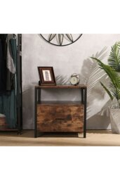 Rackhams 45cm W x 45cm D x 56cm H Industrial 1 Drawer Bedside Table Bedroom - Brown - thumbnail 3