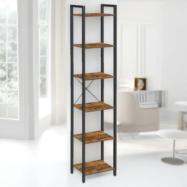 Rackhams 187.5CM Tall Bookcase Industrial Rustic Brown Free-Standing - image 1