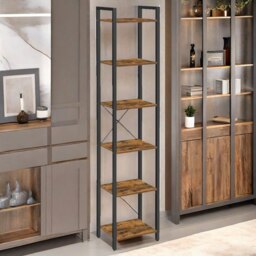 Rackhams 187.5CM Tall Bookcase Industrial Rustic Brown Free-Standing - thumbnail 2