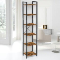 Rackhams 187.5CM Tall Bookcase Industrial Rustic Brown Free-Standing