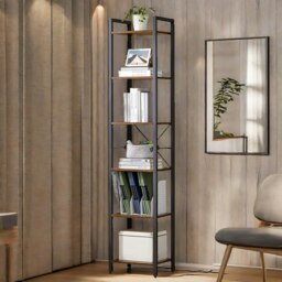 Rackhams 187.5CM Tall Bookcase Industrial Rustic Brown Free-Standing - thumbnail 6