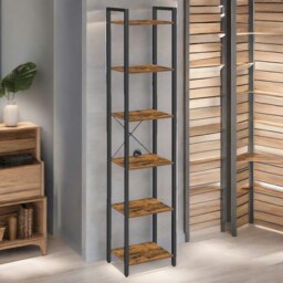 Rackhams 187.5CM Tall Bookcase Industrial Rustic Brown Free-Standing - thumbnail 4