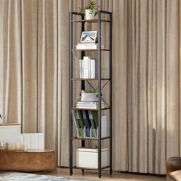 Rackhams 187.5CM Tall Bookcase Industrial Rustic Brown Free-Standing - thumbnail 5