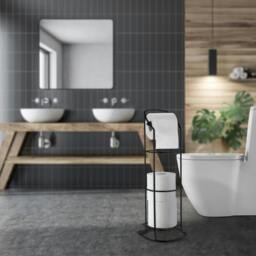 Rackhams Black Stainless Steel Toilet Roll Holder Freestanding Bathroom Multi-Roll Holder - thumbnail 2