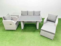 Rackhams Outdoor Rattan Garden Furniture Dining Set 6 seater Patio Rectangular Table 3 Seater Sofa Reclining Chair Set with Side Table Big Stool - thumbnail 1