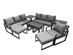 Rackhams Outdoor Garden Furniture Set Aluminium Lounge 3 Seat Sofa Oblong Coffee Table Sets with Chair 4 Stools 2 Side Tables Dark Grey - thumbnail 2