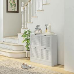 Rackhams Slim Shoe Storage Cabinet with 2 Flip Drawers for Entryway, White - White - Painted - Particle board, MDF - thumbnail 1