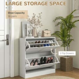 Rackhams Slim Shoe Storage Cabinet with 2 Flip Drawers for Entryway, White - White - Painted - Particle board, MDF - thumbnail 4