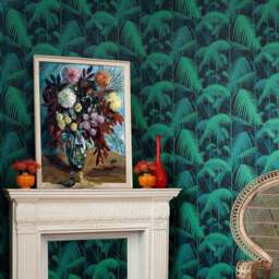 "Rackhams Palm Jungle Wallpaper Lampshade with Gold Lining - Ceiling Pendant / Arc Lamp - 60cm Diameter x 30cm Height / (24"" x 12"")" - thumbnail 4