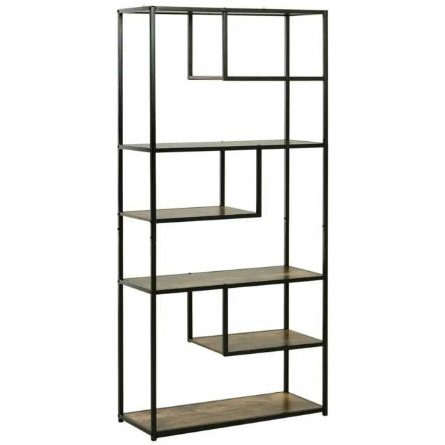 Rackhams 6 Tier Bookcase, Industrial Tall Shelf Unit with Steel Frame for Home Office, Study, Living Room, Hallway, 82 x 33.5 x 175 cm, Rustic Brown and Black - image 1