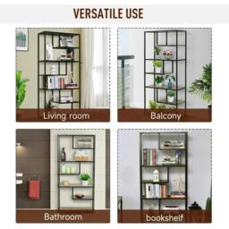 Rackhams 6 Tier Bookcase, Industrial Tall Shelf Unit with Steel Frame for Home Office, Study, Living Room, Hallway, 82 x 33.5 x 175 cm, Rustic Brown and Black - thumbnail 6