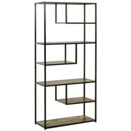 Rackhams 6 Tier Bookcase, Industrial Tall Shelf Unit with Steel Frame for Home Office, Study, Living Room, Hallway, 82 x 33.5 x 175 cm, Rustic Brown and Black - thumbnail 1
