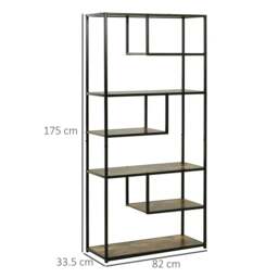 Rackhams 6 Tier Bookcase, Industrial Tall Shelf Unit with Steel Frame for Home Office, Study, Living Room, Hallway, 82 x 33.5 x 175 cm, Rustic Brown and Black - thumbnail 3