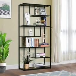 Rackhams 6 Tier Bookcase, Industrial Tall Shelf Unit with Steel Frame for Home Office, Study, Living Room, Hallway, 82 x 33.5 x 175 cm, Rustic Brown and Black - thumbnail 2