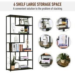 Rackhams 6 Tier Bookcase, Industrial Tall Shelf Unit with Steel Frame for Home Office, Study, Living Room, Hallway, 82 x 33.5 x 175 cm, Rustic Brown and Black - thumbnail 4