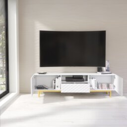 Rackhams Elegantly Grooved Front TV Unit 180cm with Gold Accents - 180 cm  - 1 -  MDF/Chipboard - thumbnail 4