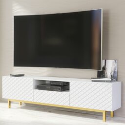 Rackhams Elegantly Grooved Front TV Unit 180cm with Gold Accents - 180 cm  - 1 -  MDF/Chipboard - thumbnail 2